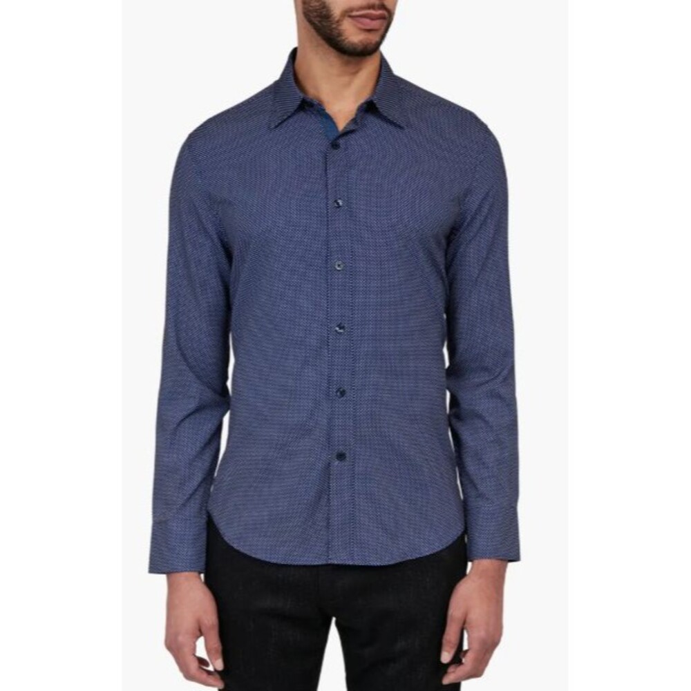 Con.Struct Mens Slim Fit Microdot Shirt Size M Navy Casual Office Modern Style